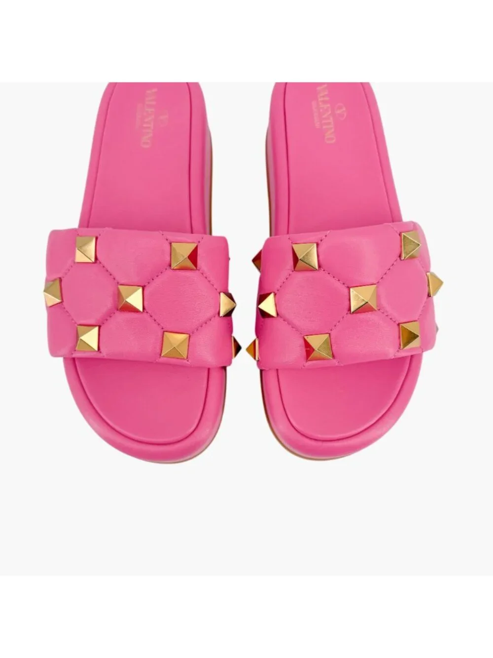 Valentino Roman Stud Platform Slide Sandals Pink Leather Size 39 US 9 Women's